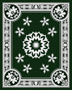 Dark Green White Starburst Floral Medallion Rug