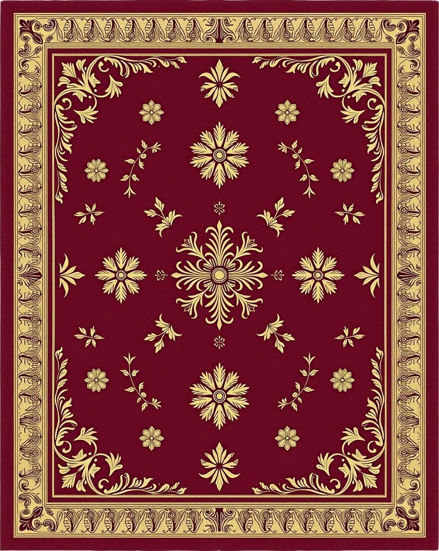 Regal Red Floral Medallion Border Rug