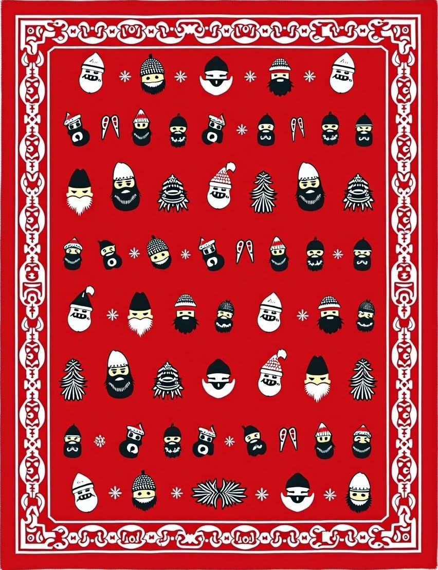 Festive Red Merry Christmas Characters Rug
