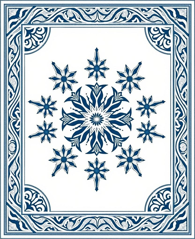 Deep Blue Floral Medallion Border Rug