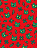 Green Cat Faces Holly Leaves Red Background Rug