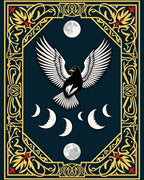 Art Nouveau Bird Moon Phases Border Rug