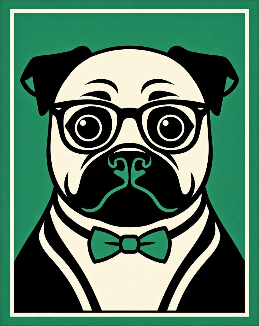 Hipster Pug Green Tuxedo Bowtie Rug