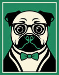 Hipster Pug Green Tuxedo Bowtie Rug