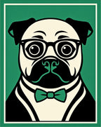 Hipster Pug Green Tuxedo Bowtie Rug