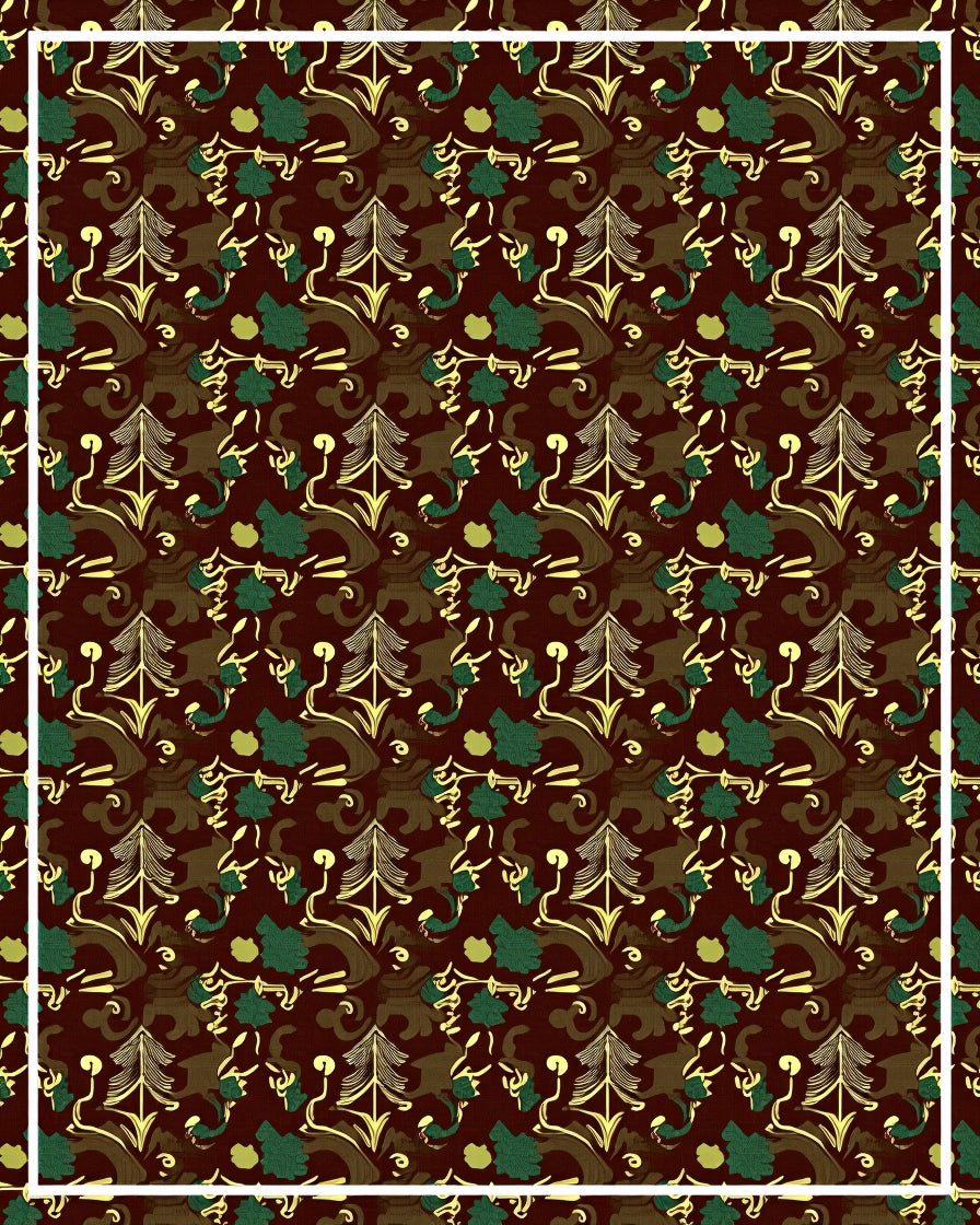 Dark Red Forest Woodland Motifs Rug
