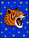 Roaring Tiger Blue Yellow Starry Background Rug