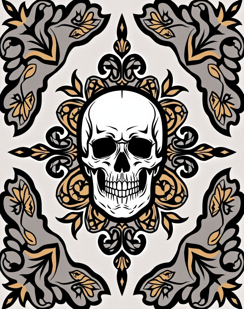 Gothic Skull Floral Crest Rug