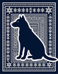 Dark Blue Silhouette Dog Medallion Border Rug