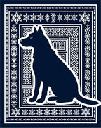 Dark Blue Silhouette Dog Medallion Border Rug