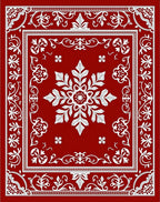Crimson white ornate floral medallion Rug