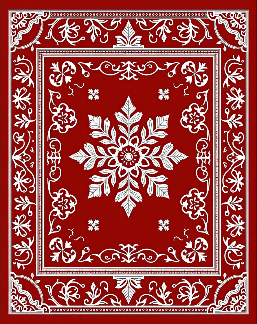 Crimson white ornate floral medallion Rug