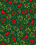 Red Birds Green Holly Poinsettia Rug