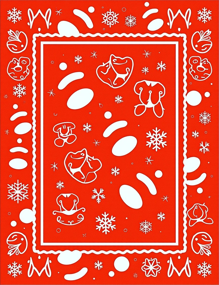 Red Whimsical Snowflakes and Animal Friends Rug