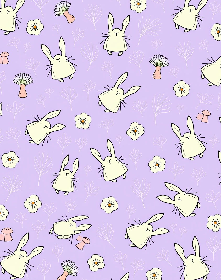 Whimsical Cream Bunny Flower Meadow Rug