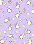 Whimsical Cream Bunny Flower Meadow Rug