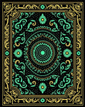 Black Teal Yellow Mandala Floral Border Rug