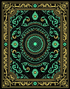 Black Teal Yellow Mandala Floral Border Rug