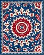 Bold Red Blue Floral Medallion Rug