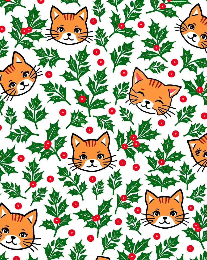 Playful Orange Cat Holly Berries Rug
