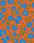 Retro Blue Daisy Orange Floral Rug