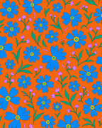 Retro Blue Daisy Orange Floral Rug