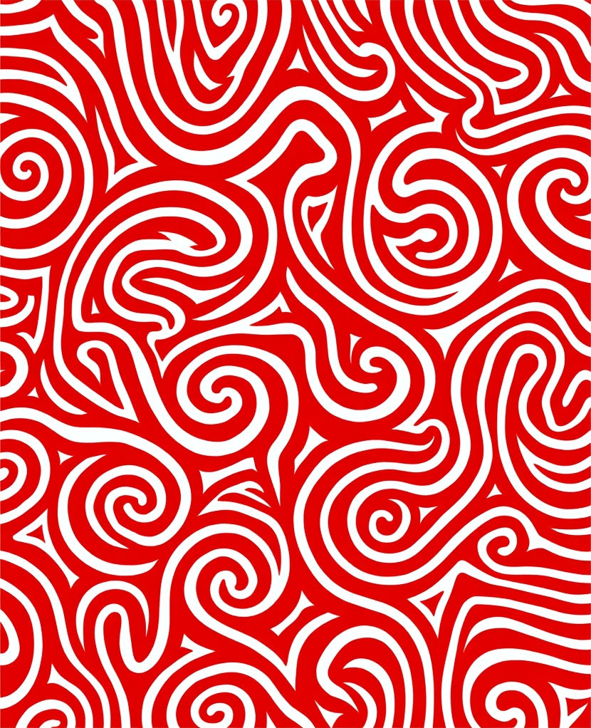 Red White Swirling Abstract Waves Rug
