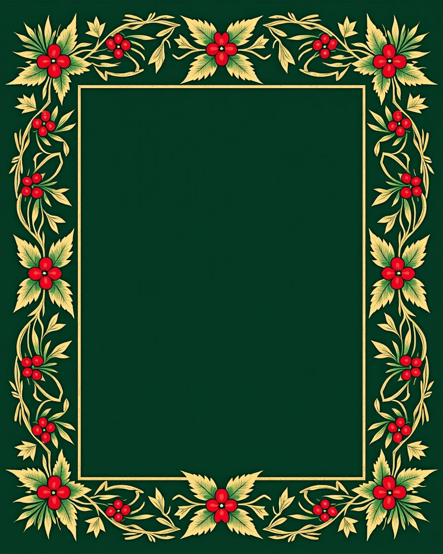 Emerald Red Berry Floral Scroll Rug