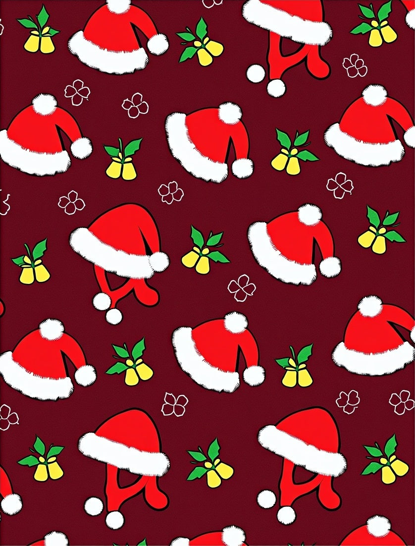 Crimson Santa Hats Holly Bells Repeating Rug
