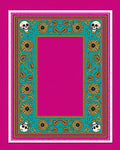 Teal Floral Skull Whimsical Frame Rug