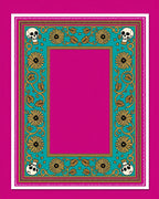 Teal Floral Skull Whimsical Frame Rug