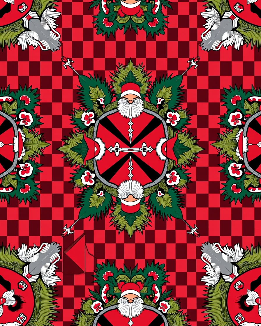 Red Checkered Santa Medallion Rug