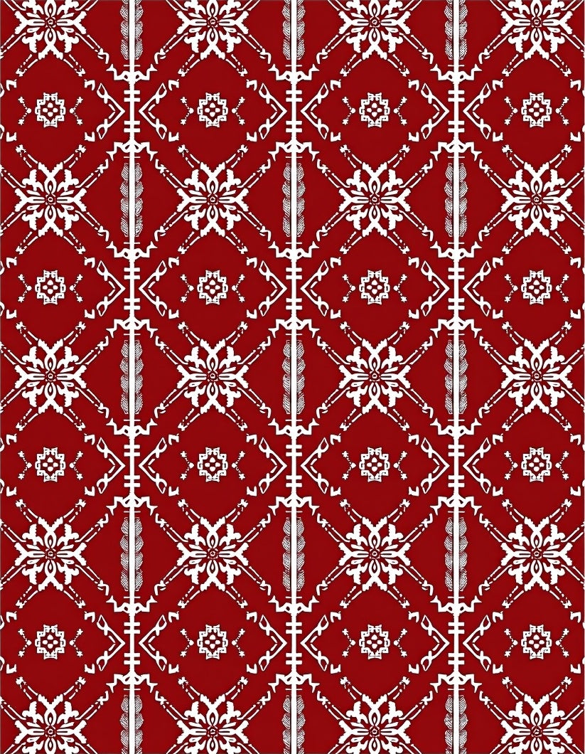 Crimson White Geometric Medallion Star Rug
