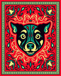 Bold Red Canine Floral Swirl Rug