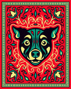 Bold Red Canine Floral Swirl Rug