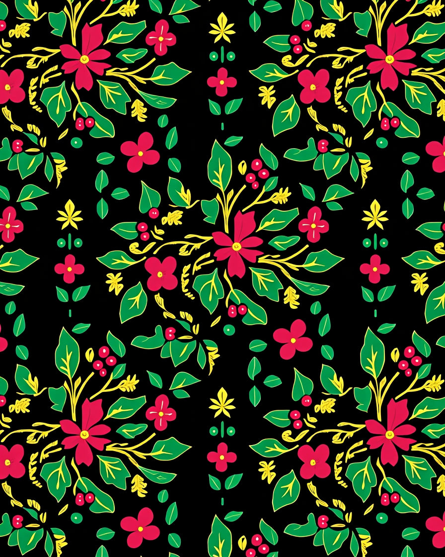 Bold Scarlet Floral Garden Black Rug