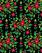Bold Scarlet Floral Garden Black Rug