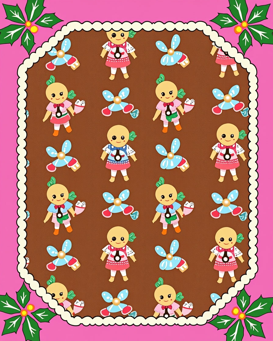 Sweet Gingerbread People Holly Cluster Rug