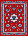 Vibrant Red Blue Floral Medallion Border Rug