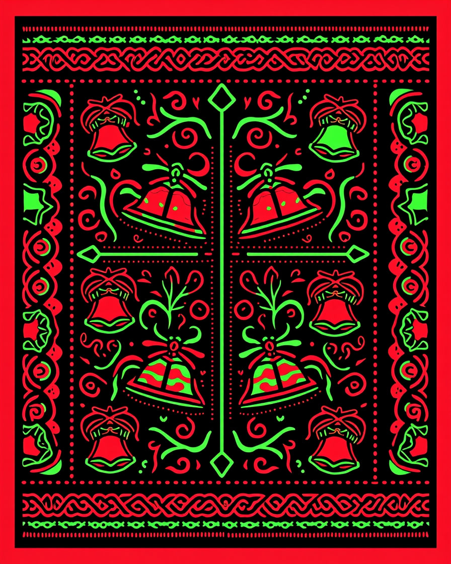 Festive Red Green Bell Garland Rug