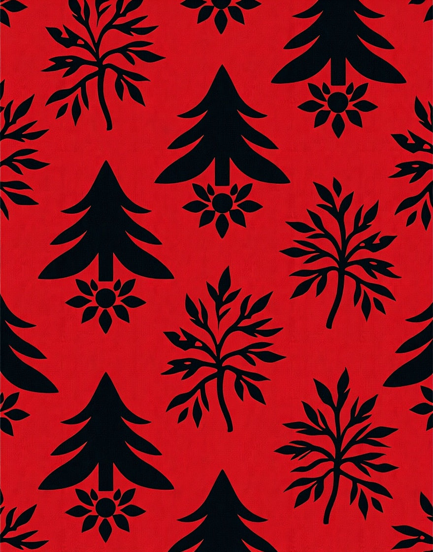 Bold Red Nature Silhouette Repeat Rug