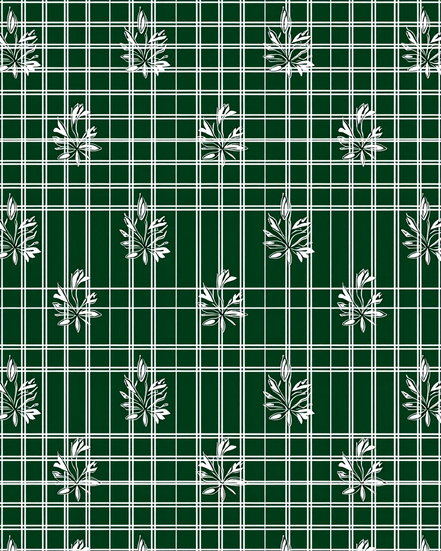 Forest Green White Leaf Plaid Harmony Rug