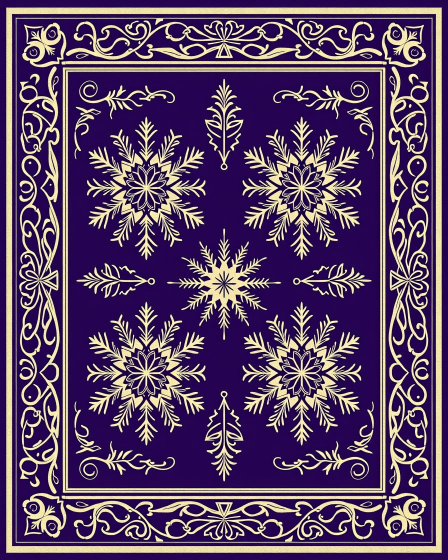 Deep Blue Snowflake Border Medallion Rug