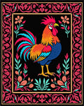 Vibrant Rooster Floral Scroll Border Rug
