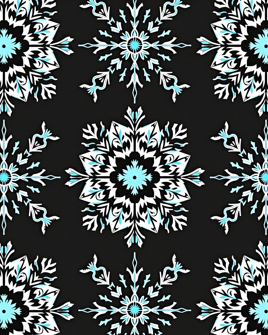 Black Snowflake Blue Abstract Rug