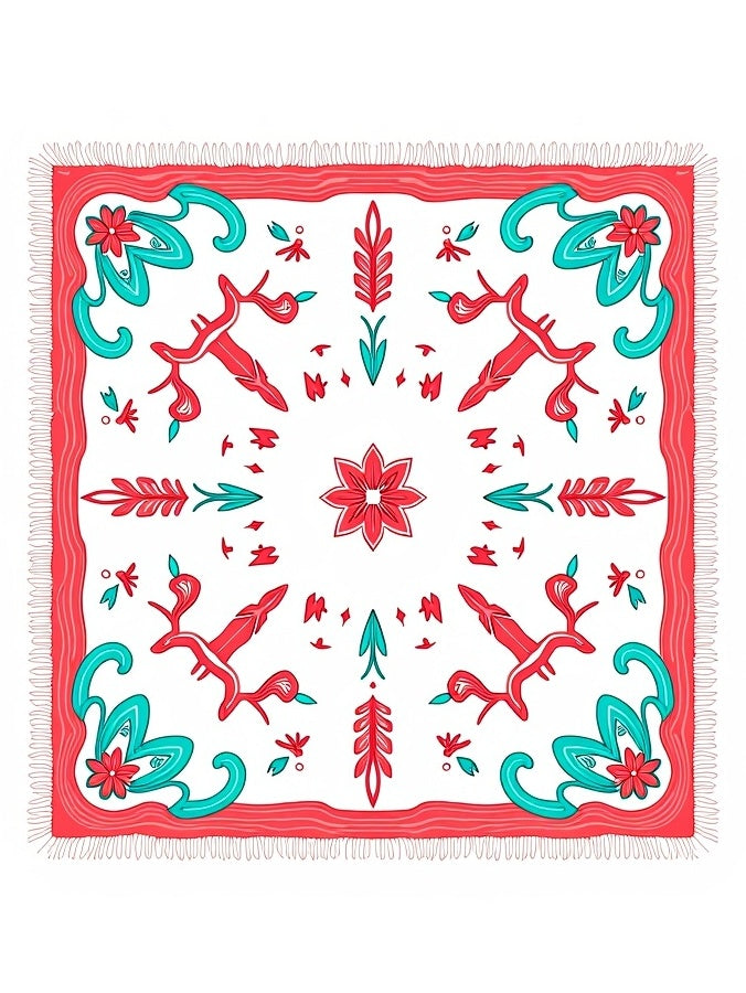 Coral Teal Floral Medallion Rug