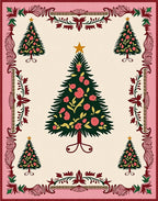 Festive Pine Trees Floral Border Rug