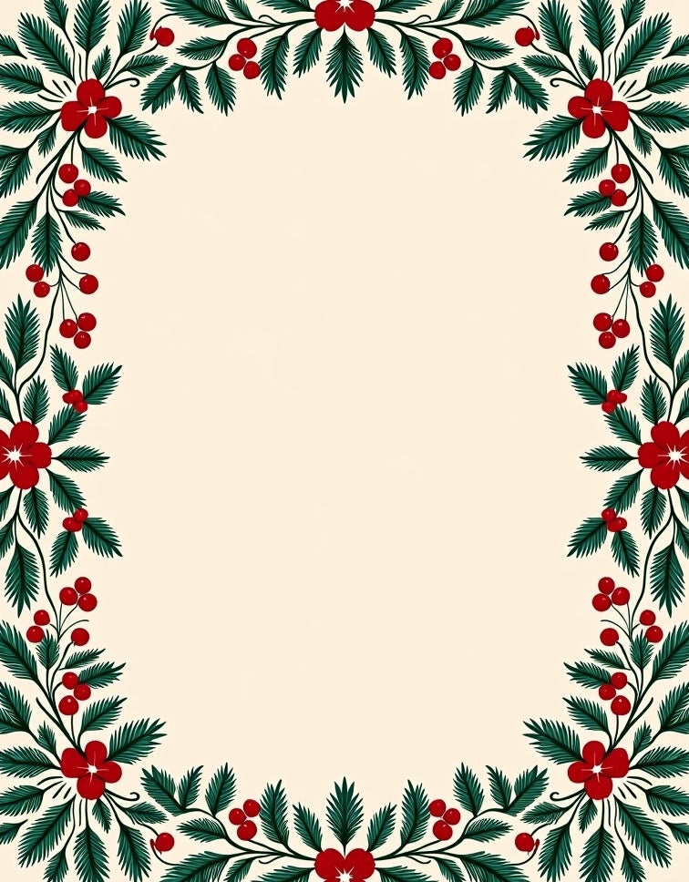 Crimson Berry Evergreen Garland Border Rug