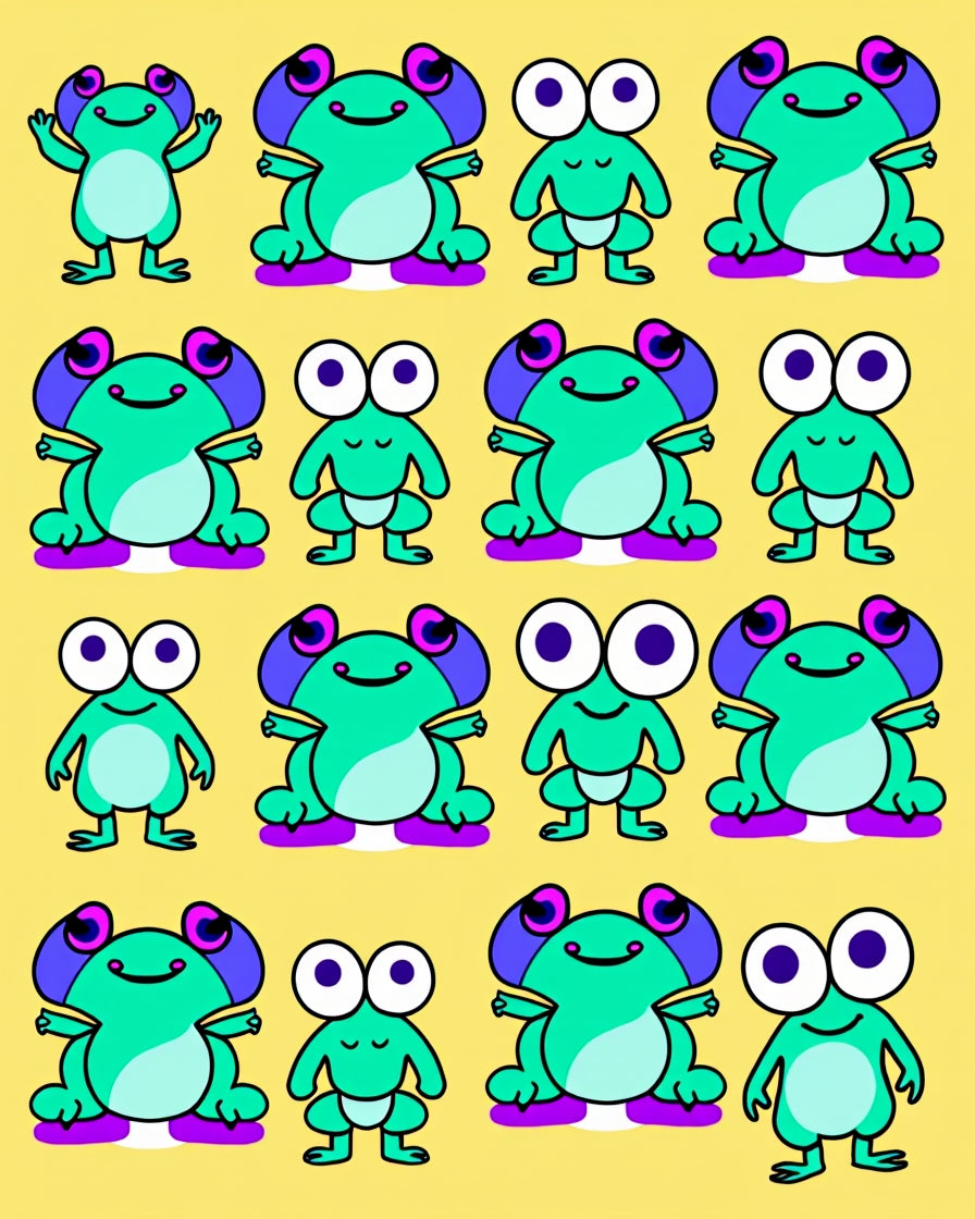 Aqua Frog Characters With Purple Accents Rug