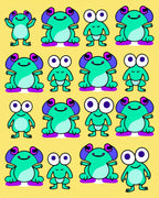 Aqua Frog Characters With Purple Accents Rug